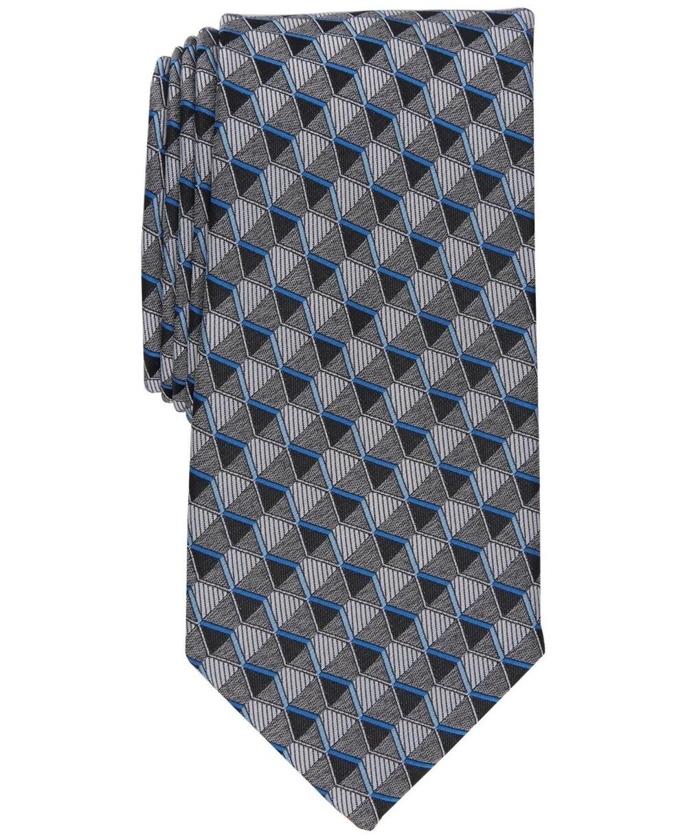 Perry Ellis Men's Dunstan Geometric-Print Tie - Silver NWT